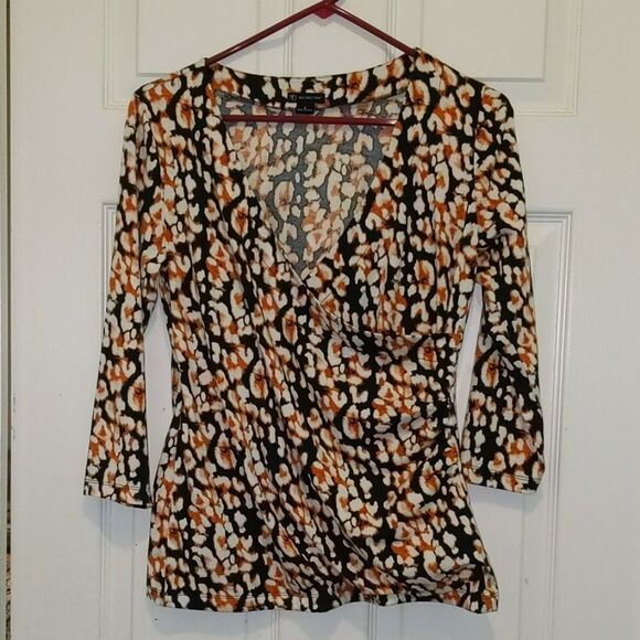 New Directions black brown faux wrap top Sz SNWOT - Picture 1 of 5